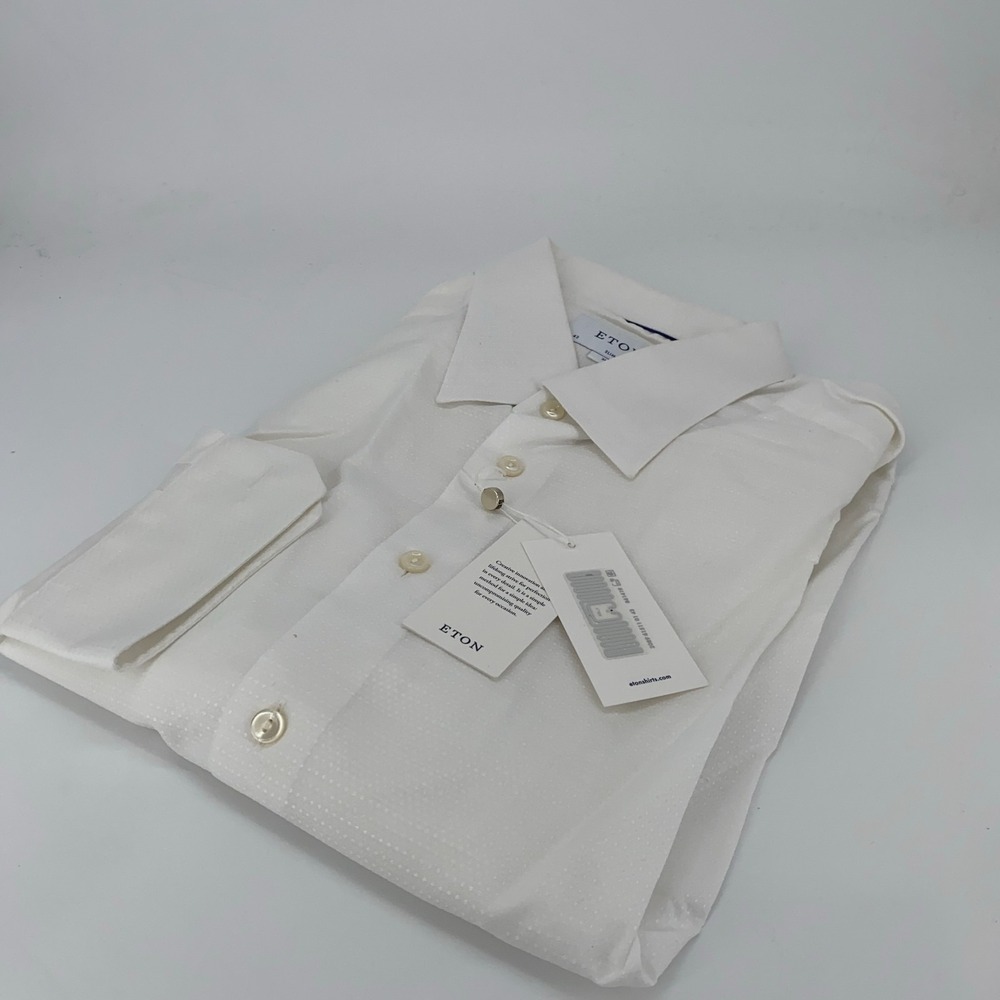 Eton Dress Shirt Men's XL White Poplin Long Sleeve Slim Fit Collared Button‎ Up